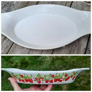 Vtg strawberries stoneware oval baking dish